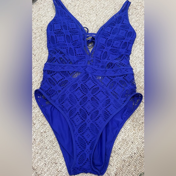 BECCA Women's Blue/Purple Lace One Piece Swimsuit - Picture 1 of 3